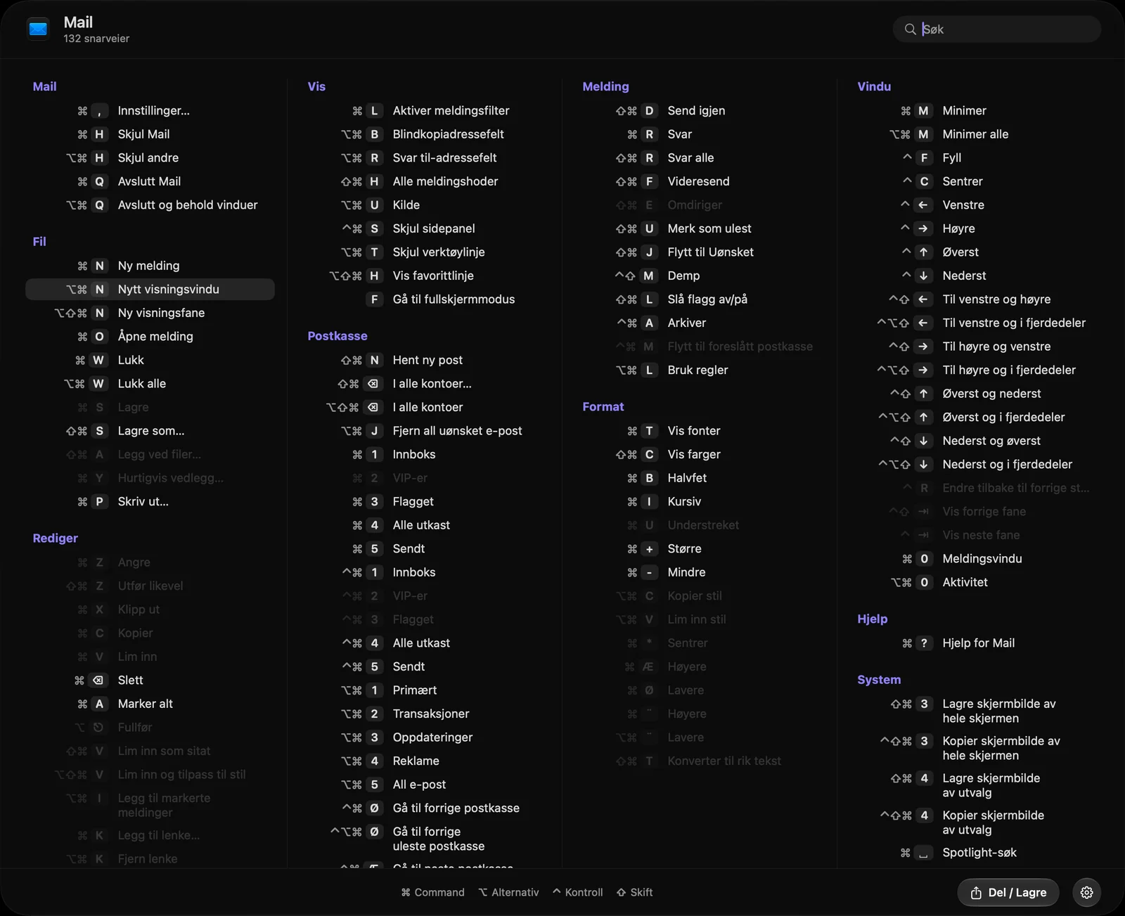 Mail: Examples of shortcuts in popular apps
